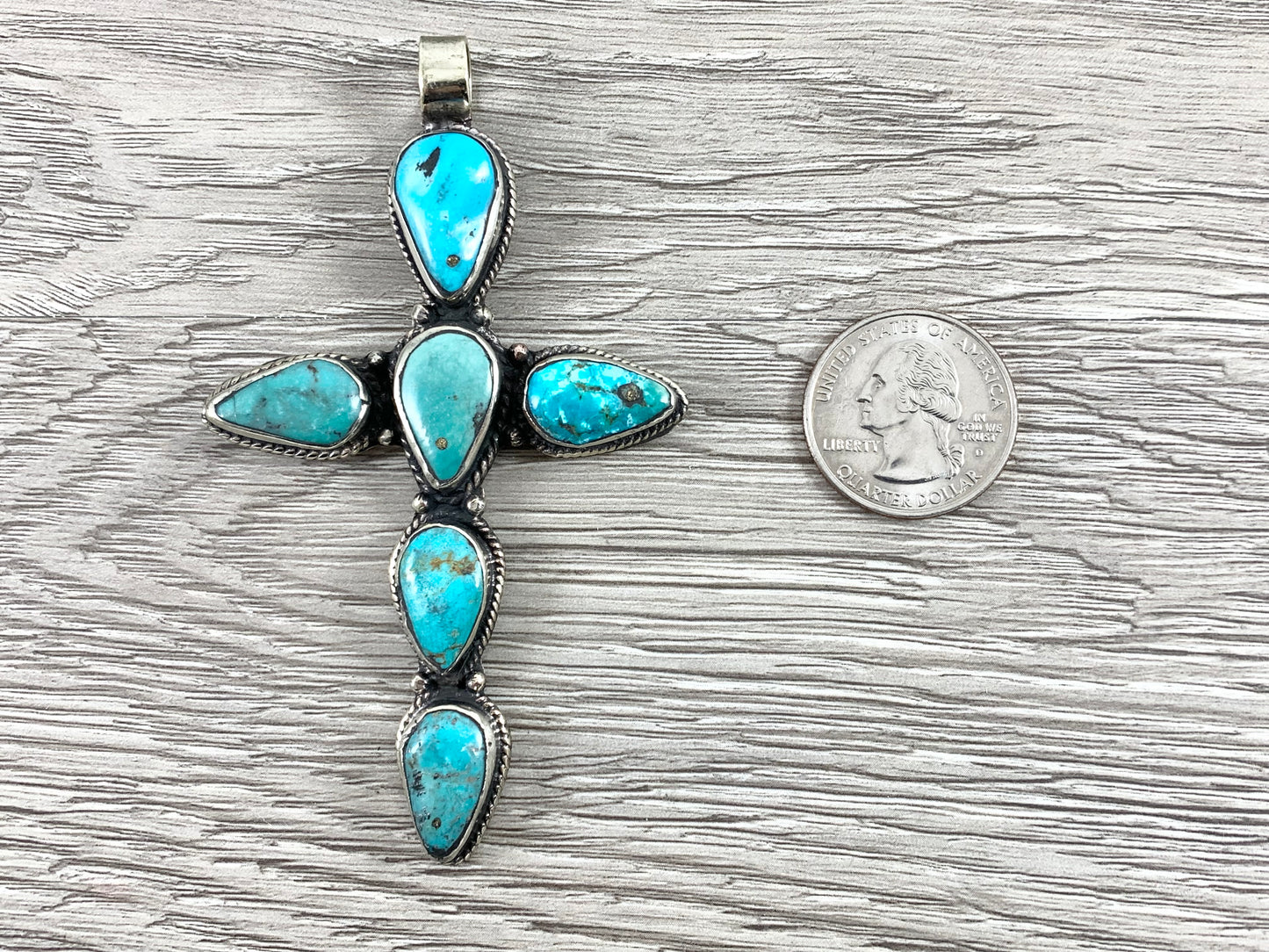 Tibetan Silver Natural Turquoise Cross Pendant Handmade Pendant