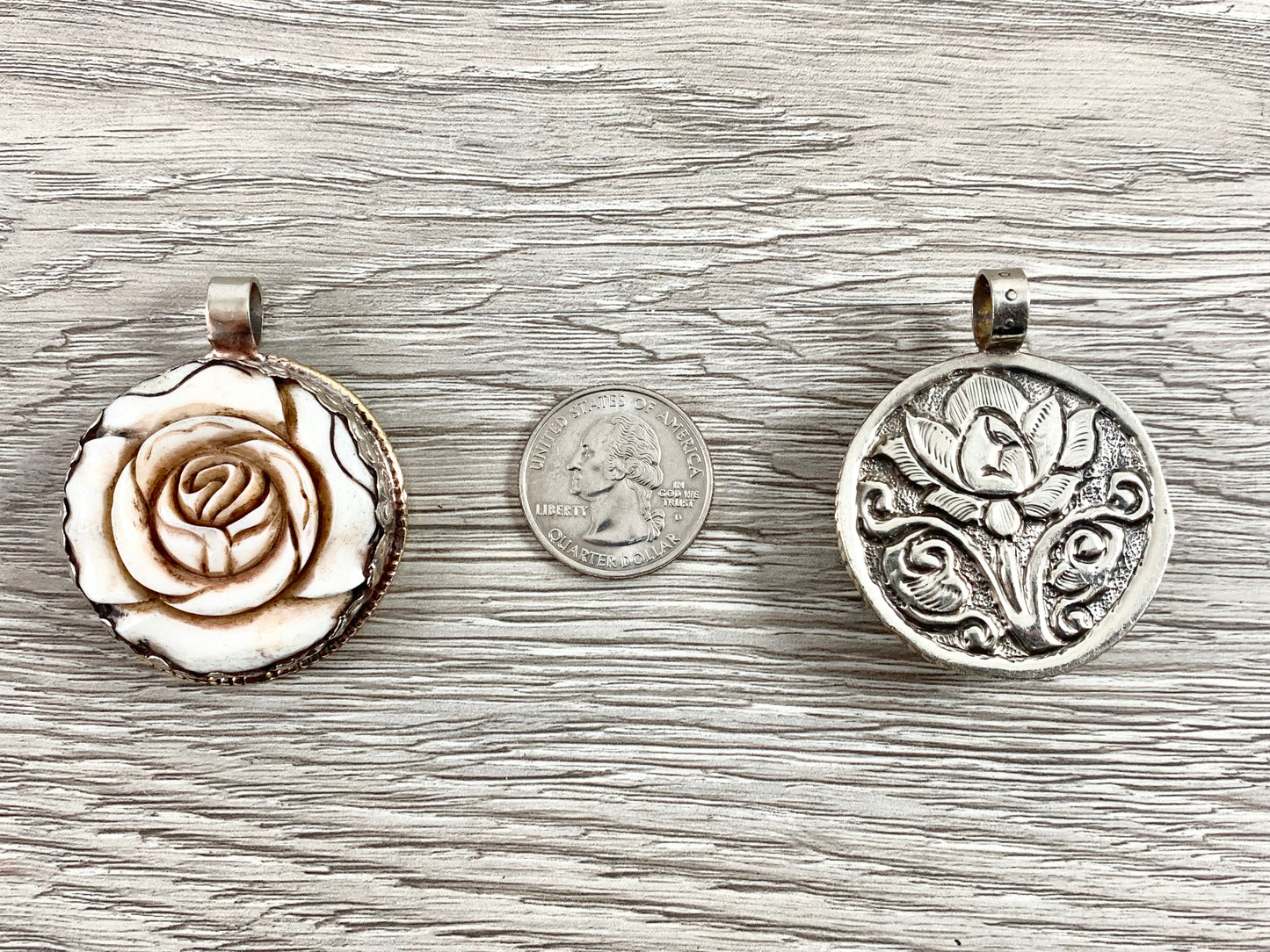 Tibetan Silver Bone Flower Pendant And White Lip Shell Flower Pendant Handmade Hand Carved Pendant