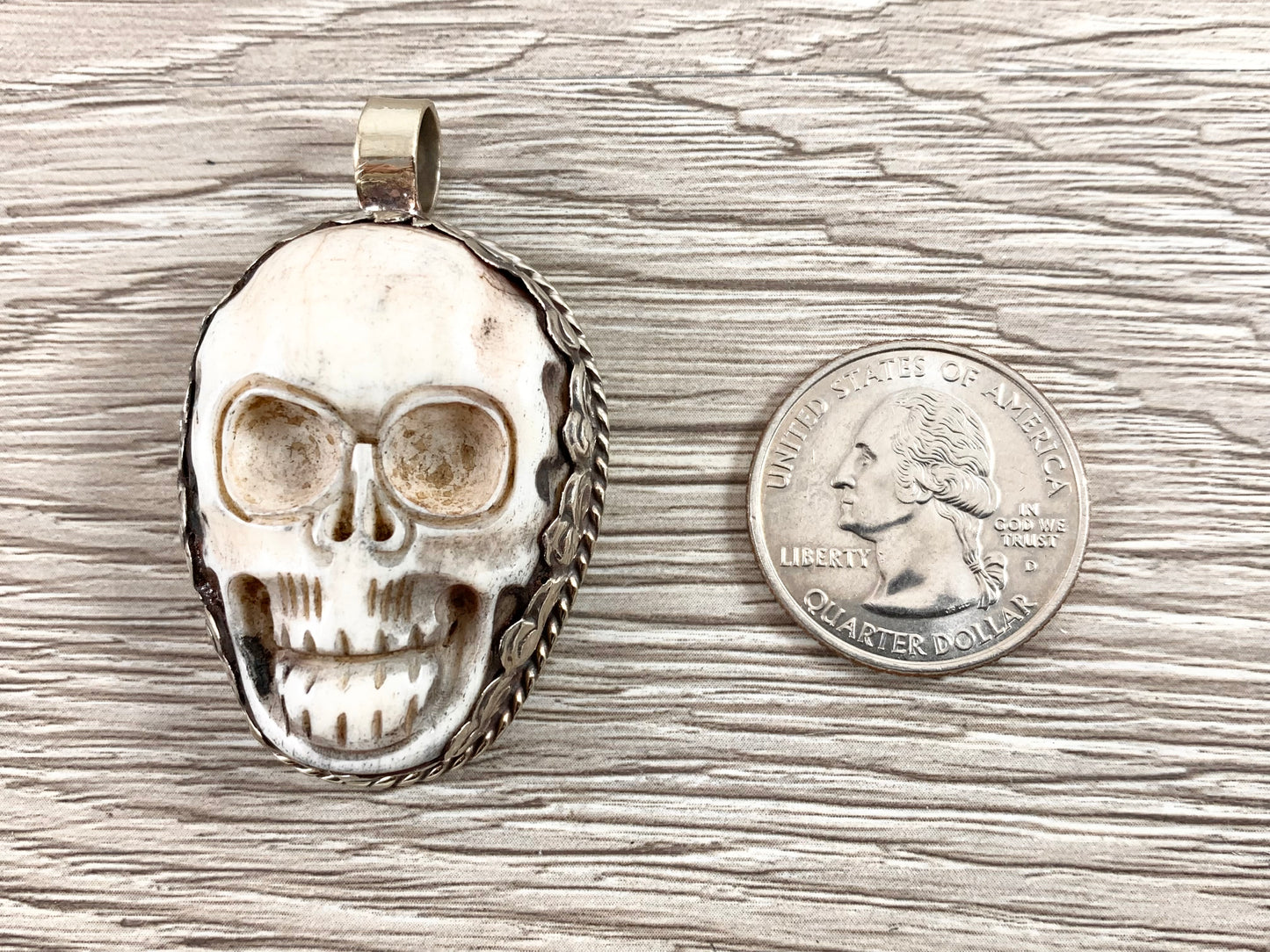 Tibetan Silver Bone Skull Pendant Handmade Hand Carved Pendant