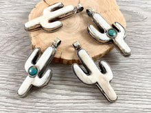 Load image into Gallery viewer, Tibetan Silver Bone Cactus Pendant with Turquoise Handmade Pendant