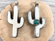 Load image into Gallery viewer, Tibetan Silver Bone Cactus Pendant with Turquoise Handmade Pendant