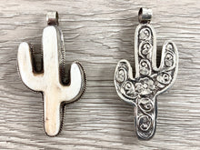 Load image into Gallery viewer, Tibetan Silver Bone Cactus Pendant with Turquoise Handmade Pendant