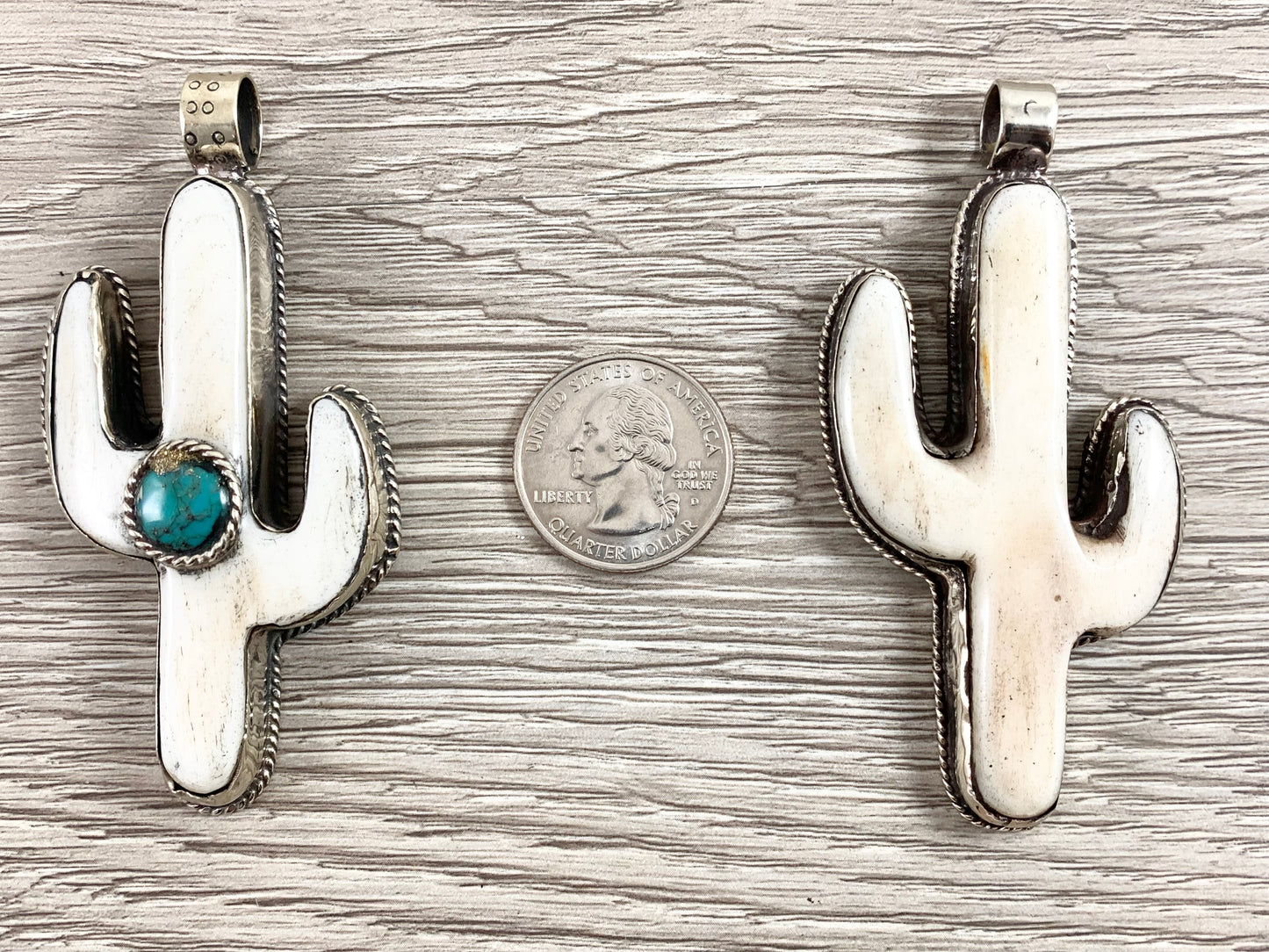 Tibetan Silver Bone Cactus Pendant with Turquoise Handmade Pendant