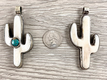 Load image into Gallery viewer, Tibetan Silver Bone Cactus Pendant with Turquoise Handmade Pendant