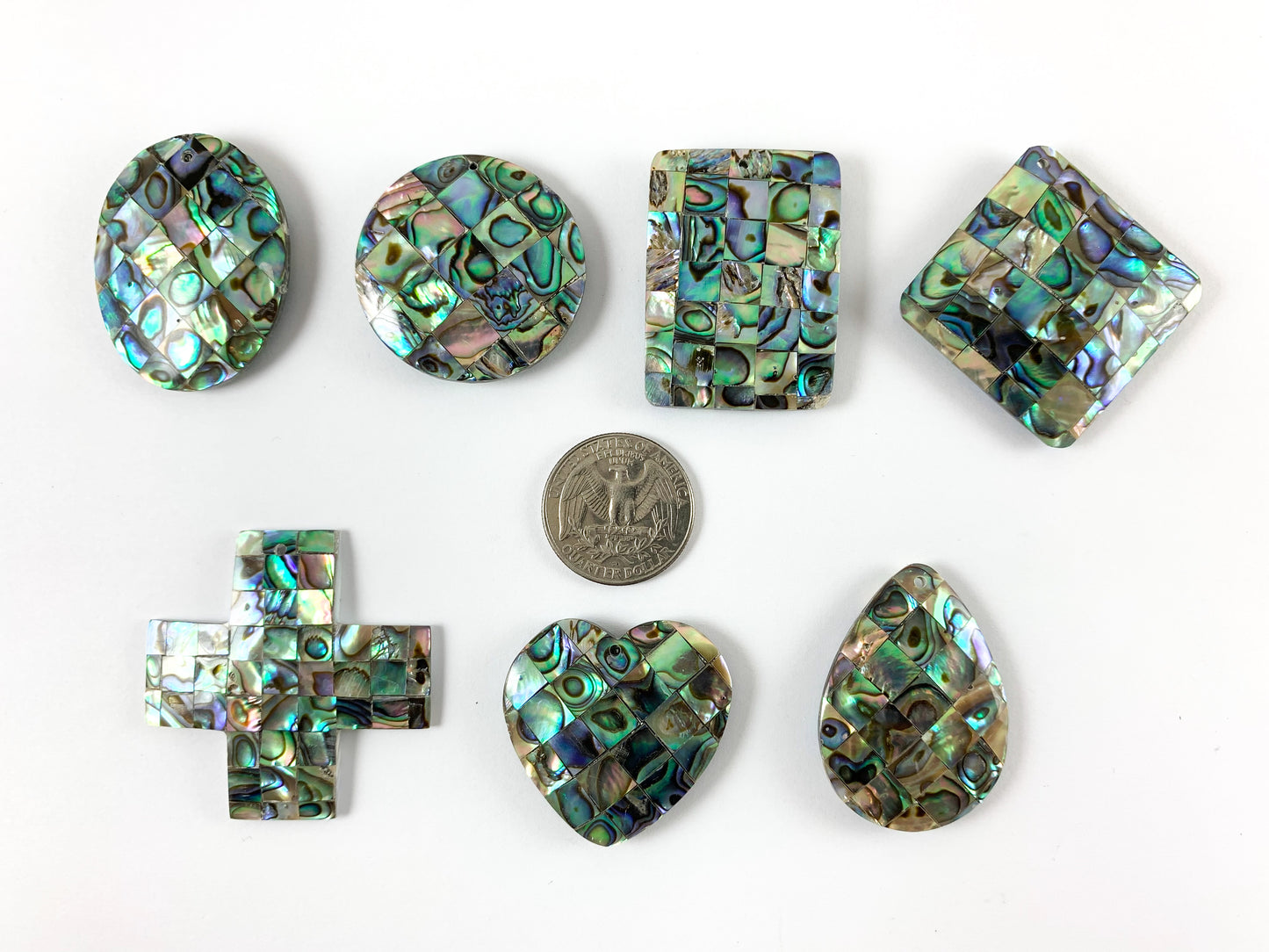 Abulón grande ovalado/rectángulo/moneda/cruz/corazón/diamante/colgante en forma de lágrima horario de verano joyería de playa decoración del hogar