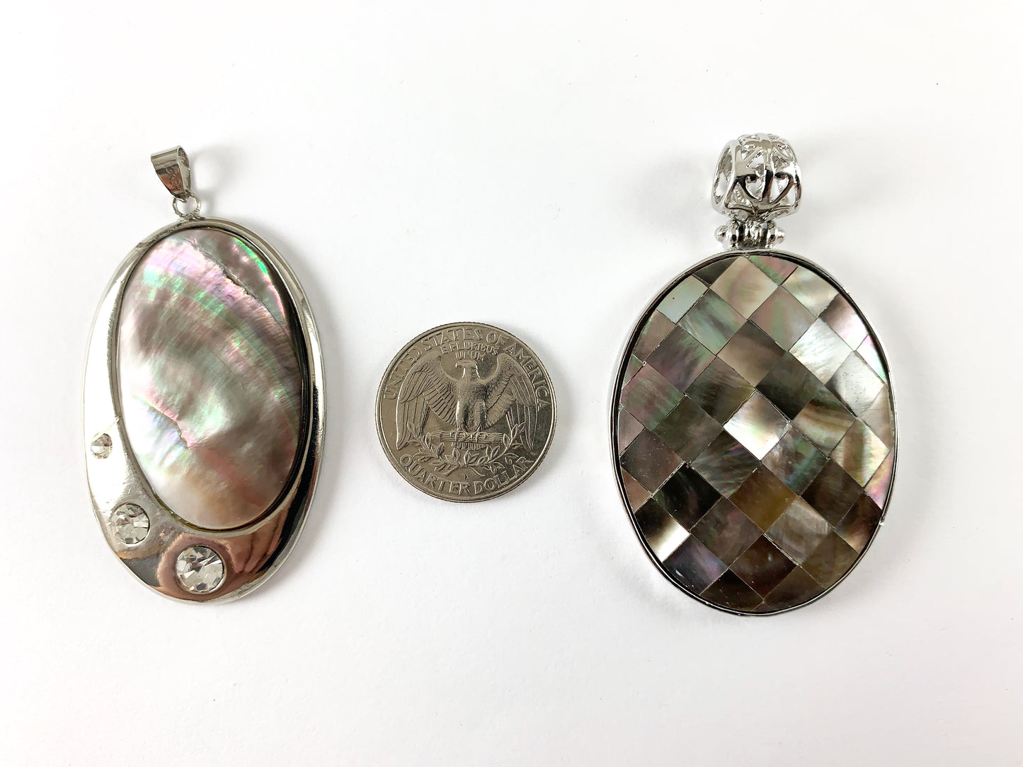 Black Lip Shell Oval Shape Silver Rhinestone Pendant For Jewelry Making and Craft