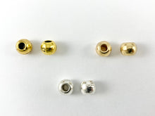 Cargar imagen en el visor de la galería, Peltre brillante tallado grabado espaciador redondo cuentas con orificio grande oro rosado, oro, plata, bronce, cobre