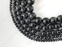 Load image into Gallery viewer, Grade AAA Matte Solid Black Onyx Round Beads with Shiny Stripe Natural Gemstone Beads High Quality Healing Stone 4mm-12mm Around 15"