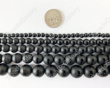 Load image into Gallery viewer, Grade AAA Matte Solid Black Onyx Round Beads with Shiny Stripe Natural Gemstone Beads High Quality Healing Stone 4mm-12mm Around 15"