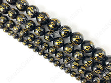 Load image into Gallery viewer, Black Onyx with Gold Powder Tibetan Six Syllable Mantra Hand Carved Round Shiny Natural Gemstone Beads High Quality Stone 6-12mm Around 15"
