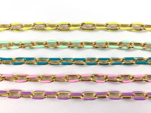 Cargar imagen en el visor de la galería, Cadena de eslabones ovalados coloridos y gruesos de cobre chapado en oro de 18 quilates y esmalte, fabricación/diseños de joyas de verano