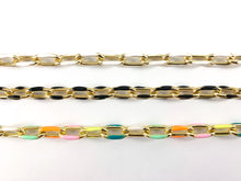 Cargar imagen en el visor de la galería, Cadena de eslabones ovalados coloridos y gruesos de cobre chapado en oro de 18 quilates y esmalte, fabricación/diseños de joyas de verano
