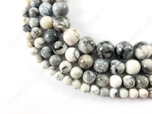 Load image into Gallery viewer, Black Plume Agate Dendritic Black & White Natural Artistic Agate Round Smooth Shiny Beads for Men's and Women's Bracelets 6-12mm Around 15"