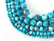 Load image into Gallery viewer, Bright Blue Mosaic Composite Howlite Round Smooth Beads 4-12mm Around 15"