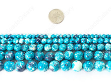 Load image into Gallery viewer, Bright Blue Mosaic Composite Howlite Round Smooth Beads 4-12mm Around 15"
