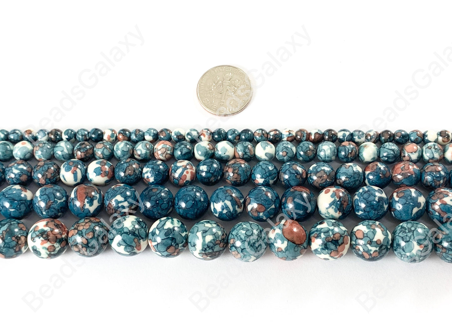 Blue Mosaic Composite Howlite Round Smooth Beads 6-12mm Around 15"