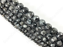Load image into Gallery viewer, Black Labradorite Larvikite Round Faceted Natural Gemstone Beads For Men's and Women's Bracelets 4-12mm Available Around 14"-15"