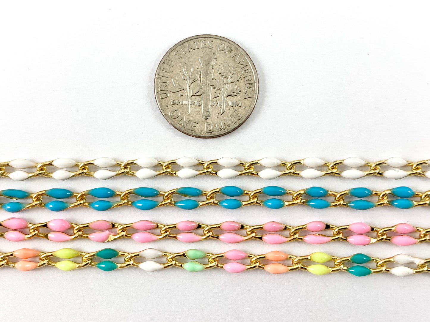 18K Gold Plated Colorful Enamel Plated Copper Skinny Twisted Link Chain For Summer Jewelry Making And Designs