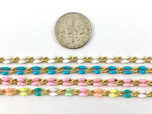Cargar imagen en el visor de la galería, Cadena de eslabones trenzados delgados de cobre chapado en esmalte colorido chapado en oro de 18 quilates para fabricación y diseños de joyas de verano