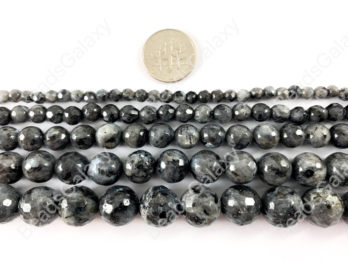Labradorita negra Larvikita Cuentas redondas de piedras preciosas naturales facetadas para pulseras de hombres y mujeres de 4 a 12 mm disponibles alrededor de 14 a 15 pulgadas