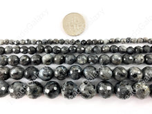 Load image into Gallery viewer, Black Labradorite Larvikite Round Faceted Natural Gemstone Beads For Men's and Women's Bracelets 4-12mm Available Around 14"-15"