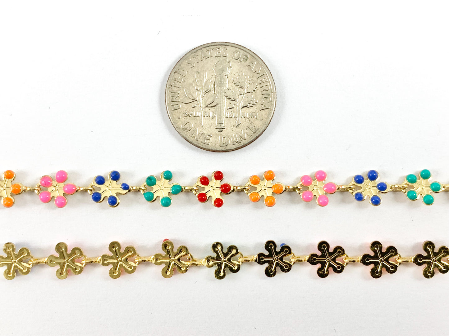 18K Gold Plated Enamel Plated Copper Daisy Flower Chain Colorful Chains For Summer Jewelry Making