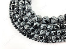 Load image into Gallery viewer, Snowflake Obsidian Gray & Black Round Faceted Natural Gemstone Beads For Men's and Women's Bracelets 4-12mm Available Around 14"-15"