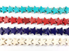 Load image into Gallery viewer, 20mm Star Shape Howlite Turquoise Flat July 4th Independence Day Beads 8 Colors Available Around 15"