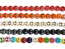 Cargar imagen en el visor de la galería, Cuentas de disco de moneda plana turquesa howlita con signo de la paz de 15 mm, 11 colores disponibles alrededor de 15"
