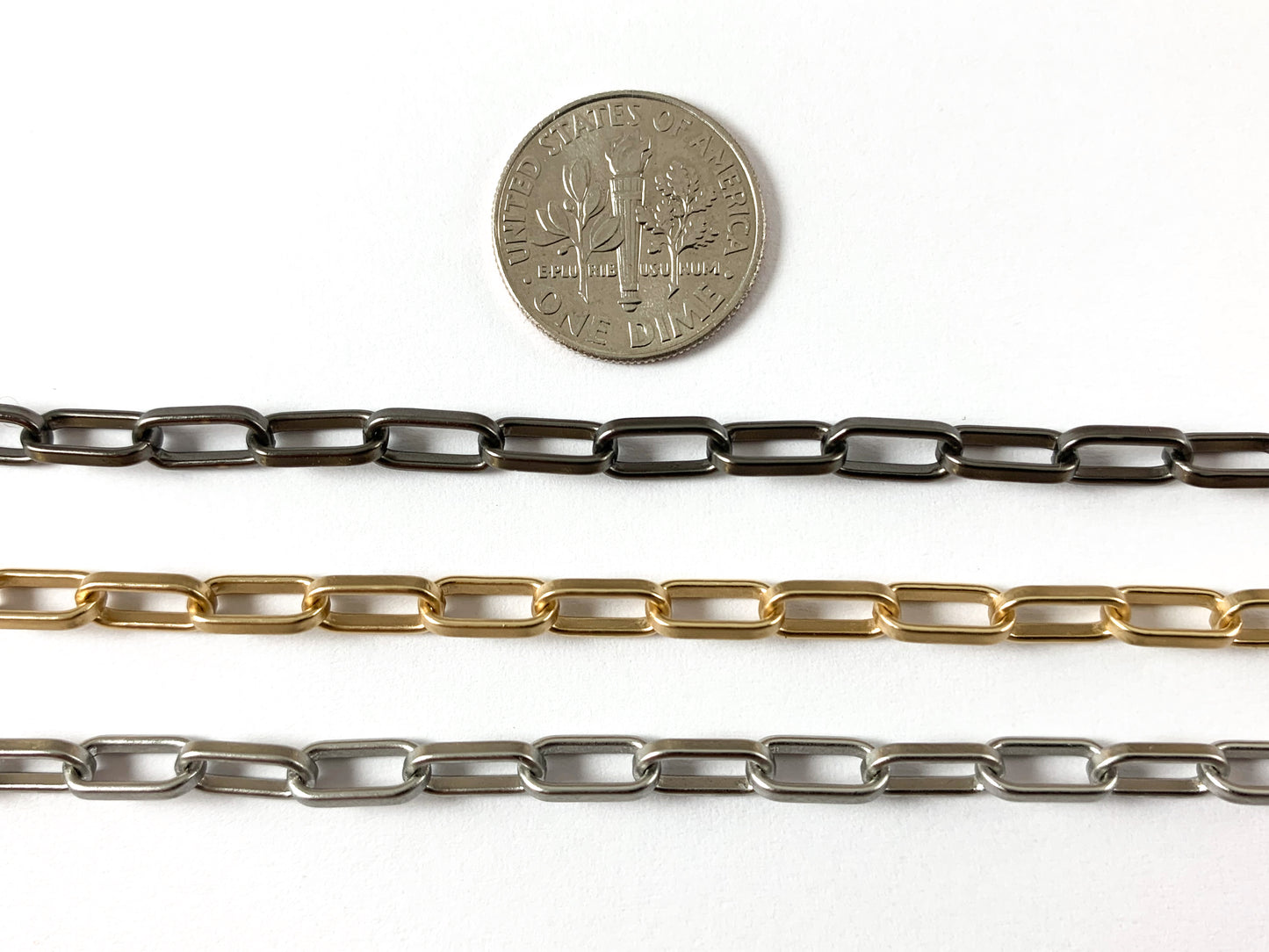 Real 18K Gold/Silver/Gunmetal Plated Paperclip Chain in Matte Gold, Matte Silver and Matte Gunmetal Color