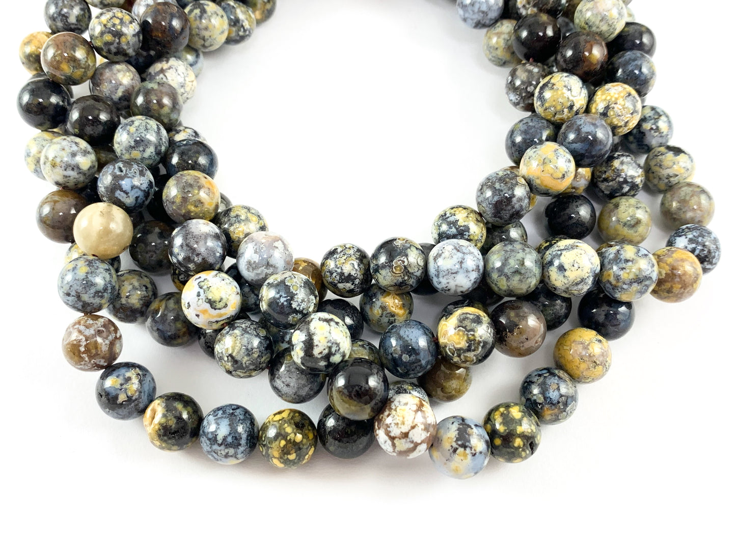 Natural Yellow Blue Ocean Jasper Round Smooth Shiny Natural Gemstone Beads For Men/Women's Jewelry Making 15"-16"