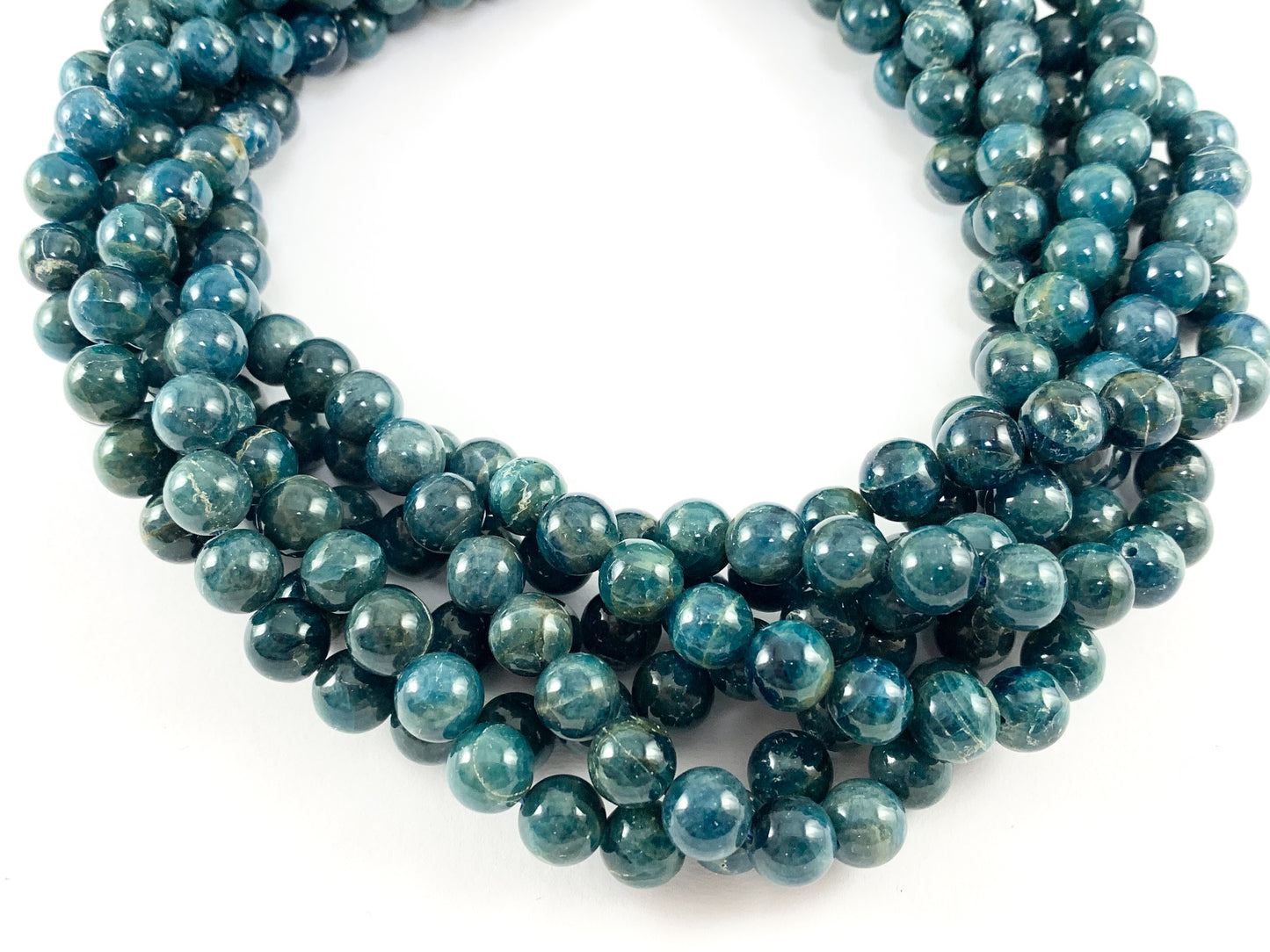 Cuentas de piedras preciosas naturales brillantes redondas de apatita azul natural para fabricación de joyas de hombres y mujeres de 15 a 16 pulgadas