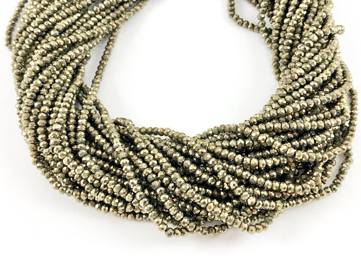Pirita facetada redonda Rondelle cortada a mano pequeñas cuentas brillantes 2 mm 3 mm 4 mm para la fabricación de joyas 15 "-16"