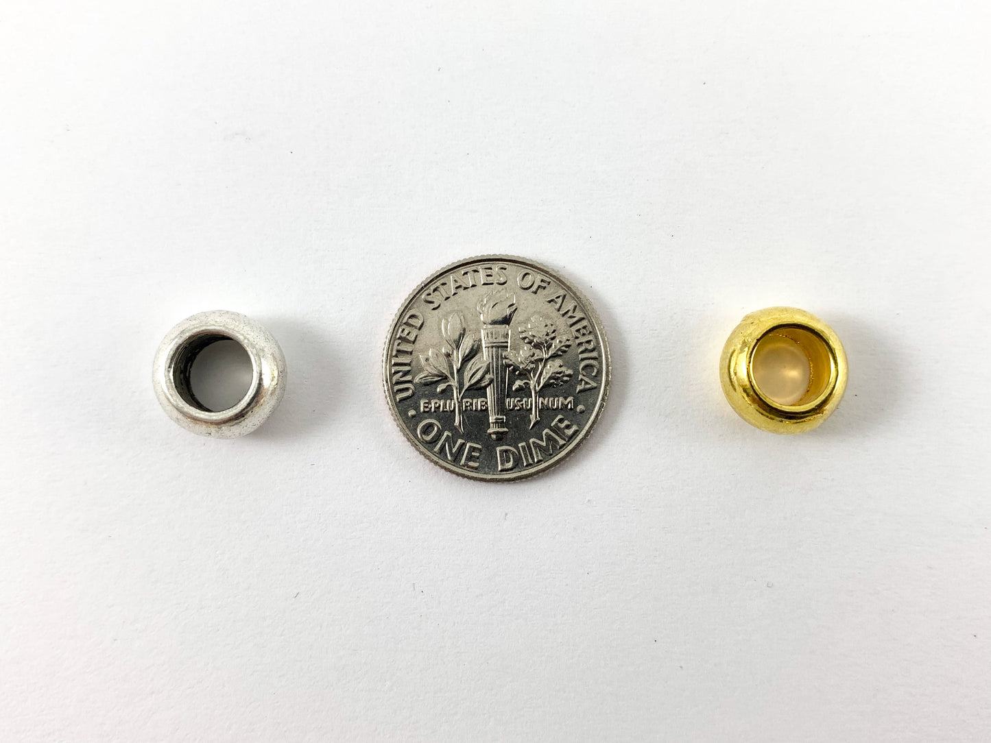 Pewter Base Metal Shiny Smooth Rondelle Large Hole Spacer Beads Rosy Gold, Gold, Silver, Bronze, Copper 125 Grams Bag