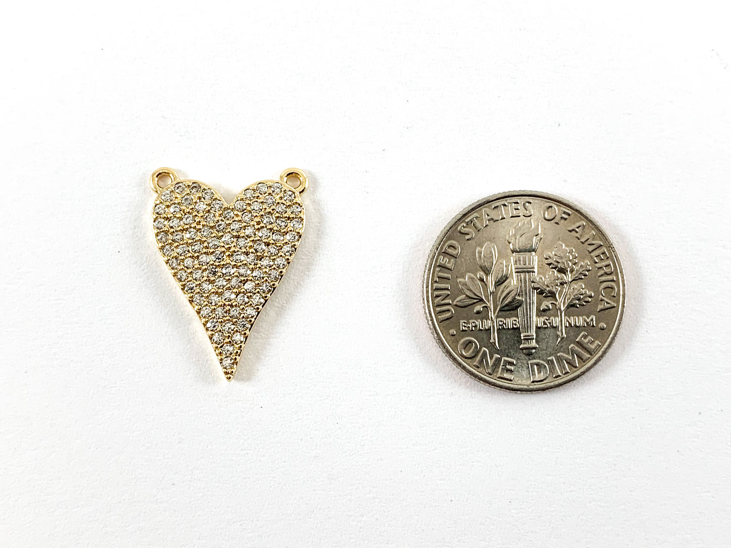 Real Gold 18K Plated Micro CZ Heart Pave Charm Over Copper 5PCS