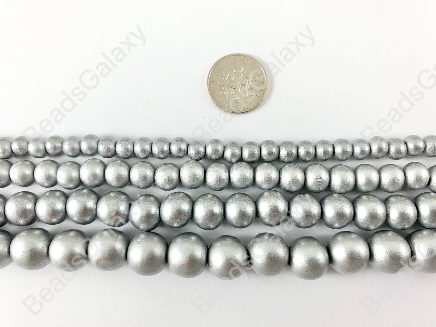 Cuentas de madera recubiertas de plata, cuentas naturales lisas redondas de 15"-16"