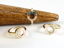 Cargar imagen en el visor de la galería, Anillo circular de concha de abulón, anillo frontal abierto ajustable de concha blanca rosa en cobre chapado en oro real de 18 quilates, 5 piezas