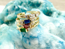 Cargar imagen en el visor de la galería, Anillos ajustables delicados baguette con pavé de circonita cúbica chapados en oro de 18 quilates sobre cobre, 6 piezas