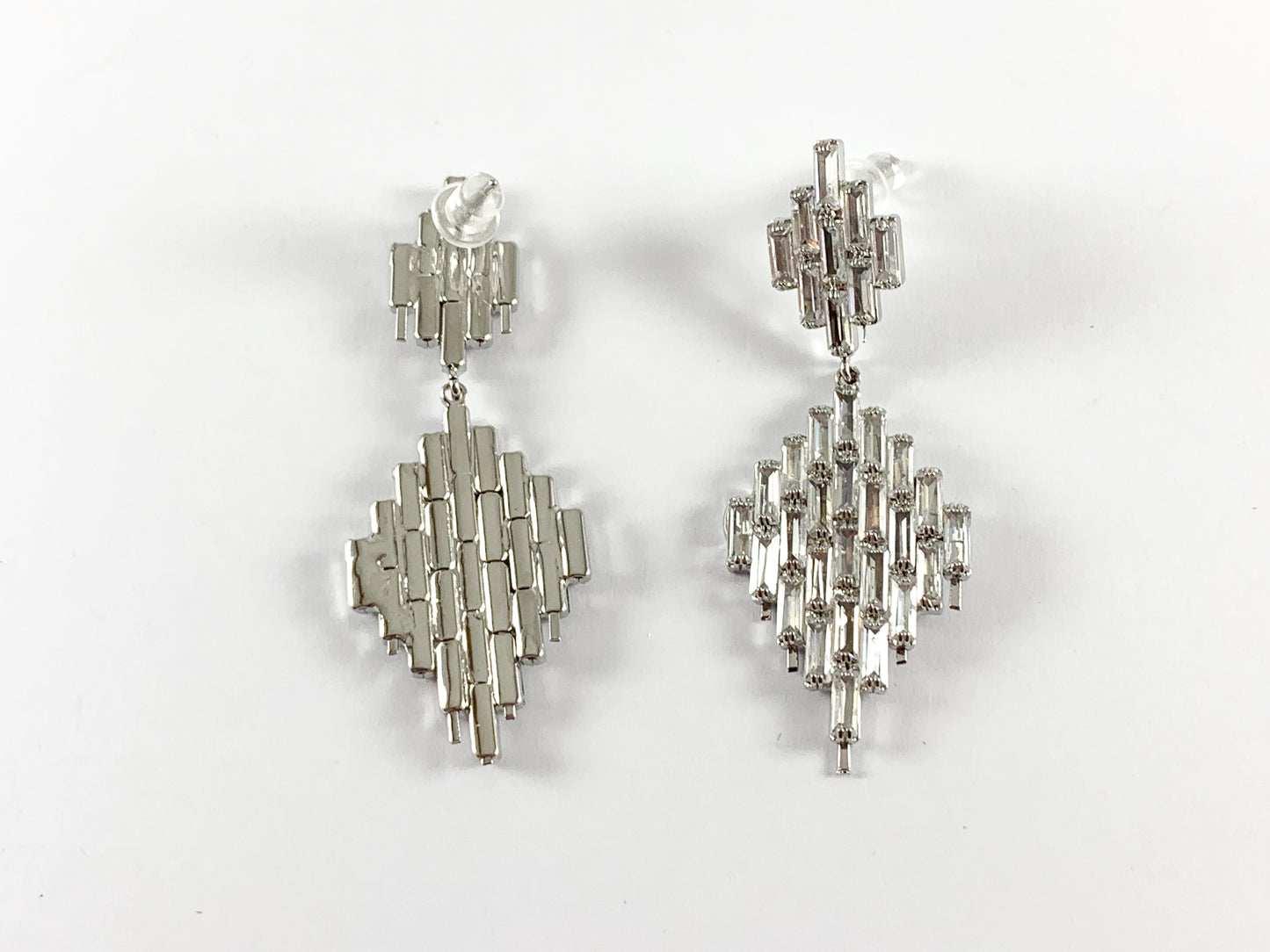 Pendientes llamativos Pendientes con forma de diamante baguette brillante en oro real de 18 quilates o chapado en plata sobre cobre 1 par