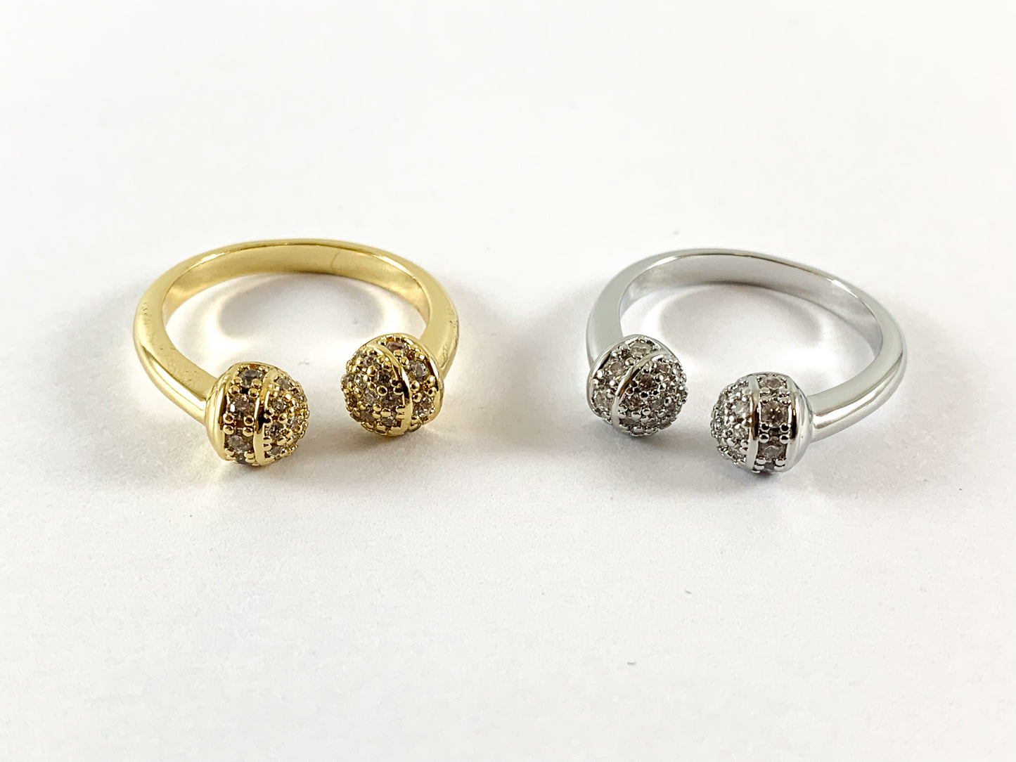 18K Real Gold/Platinum Plated CZ Pave Open Cuff Ball Ring 4pcs