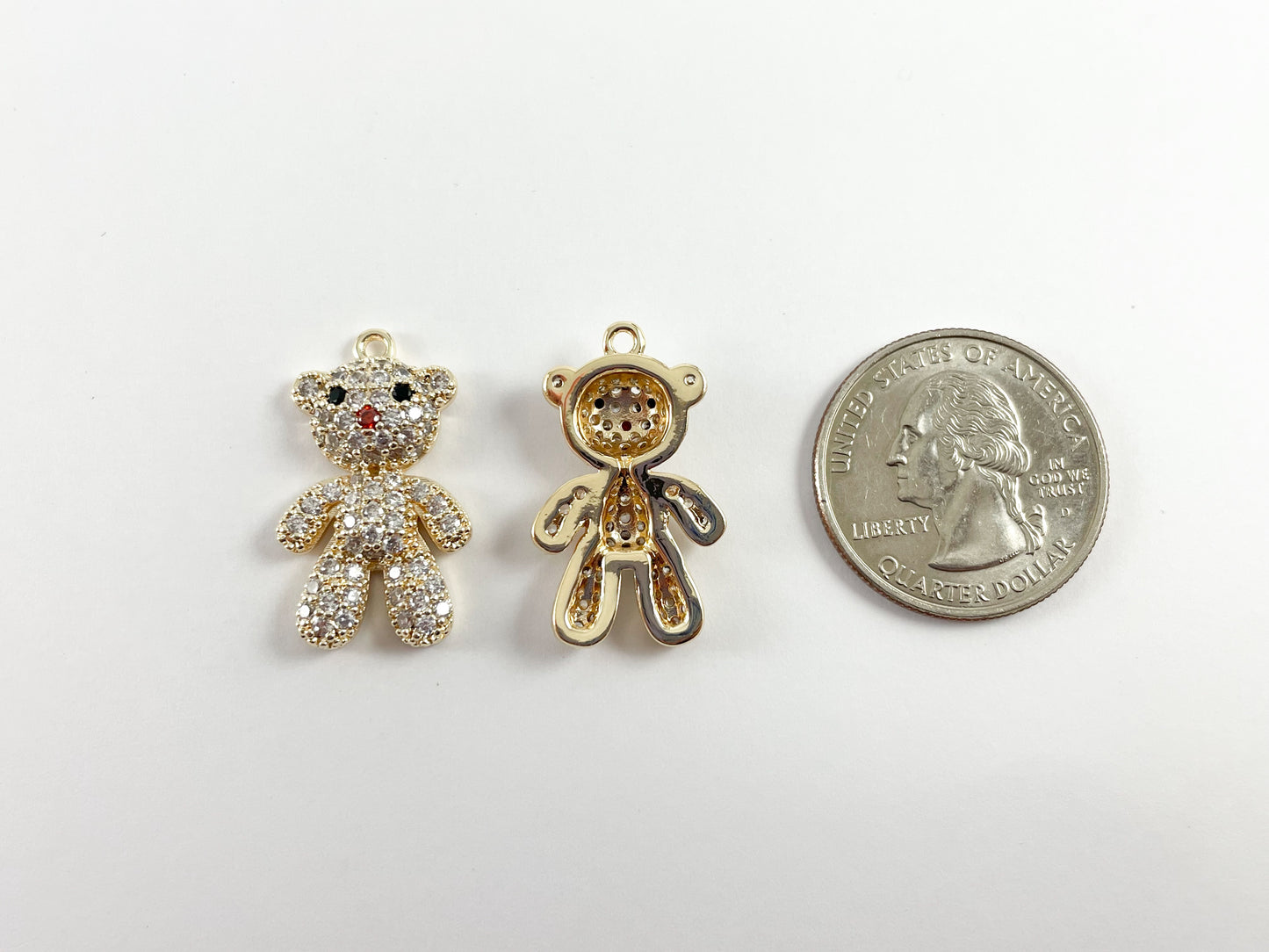 Cute Teddy Bear- Real Gold 18K Plated Micro CZ Pave Charm Pendant Over Copper 5 pcs
