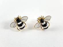 Load image into Gallery viewer, Real 18K Gold Plated Enamel Black and White Bee Earring Post Over Copper 4pairs