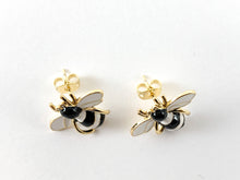 Load image into Gallery viewer, Real 18K Gold Plated Enamel Black and White Bee Earring Post Over Copper 4pairs
