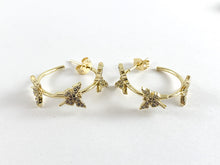 Cargar imagen en el visor de la galería, Real 18K chapado en oro/platino CZ pavimenta pendiente de mariposa componente de aro sobre cobre 3 pares