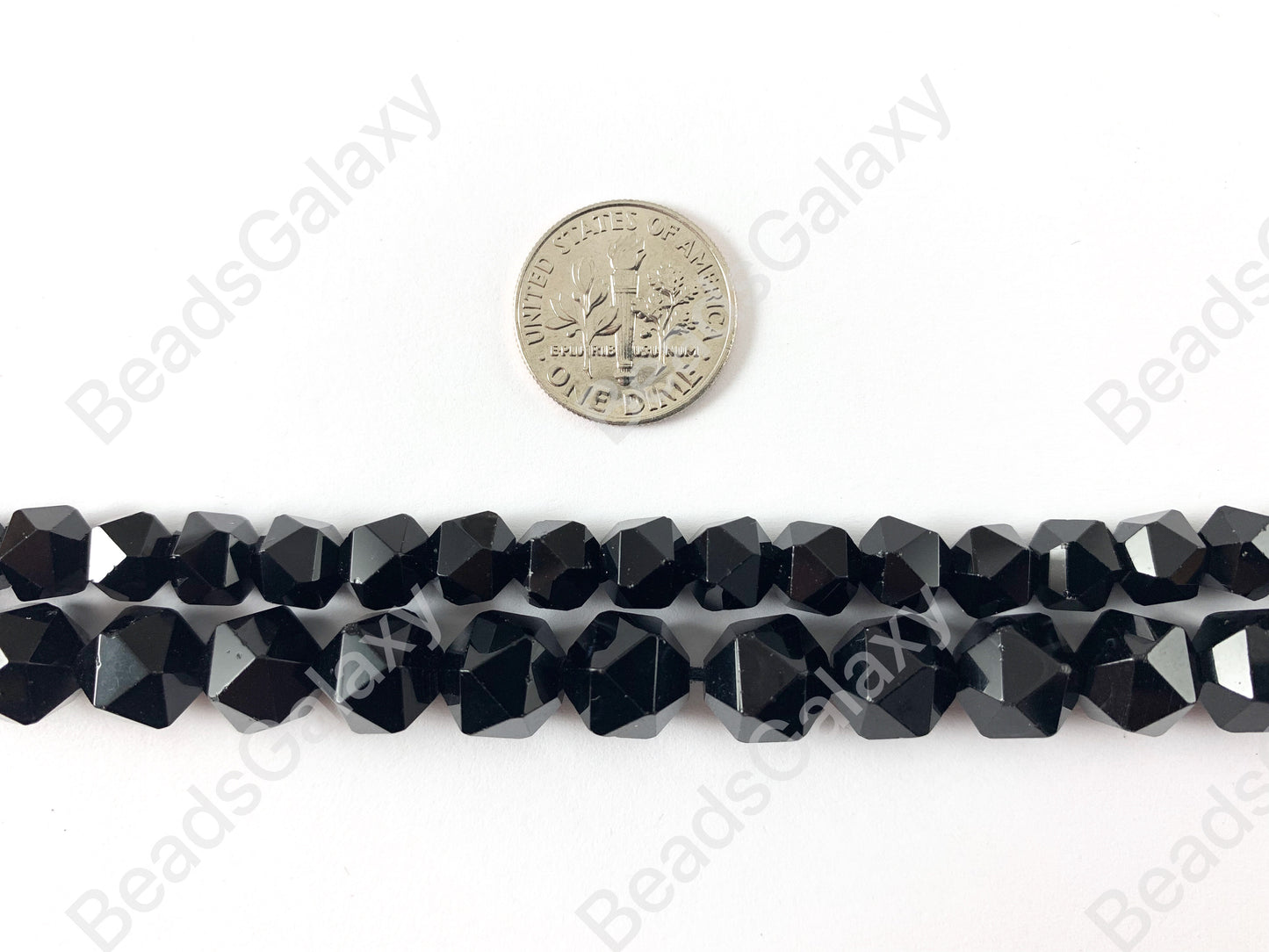 Handcut Black Onyx Starcut Faceted Natural Gemstone Beads Around 15"