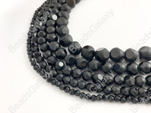 Load image into Gallery viewer, Black Disco Polka Dot Glass Beads - Faceted Round Matte Glass Around 15 inch Strands