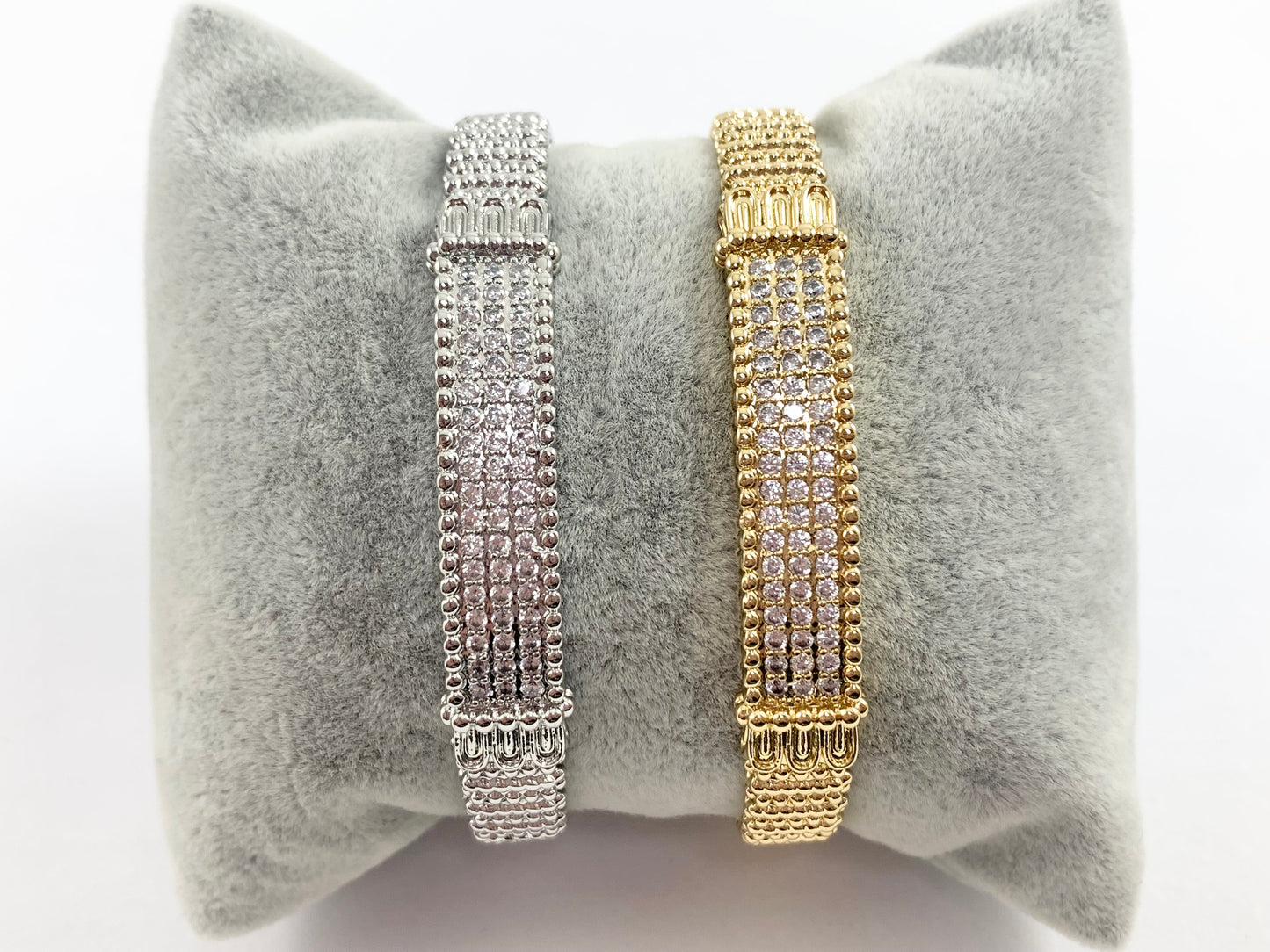 Fancy Bling Stackable Bracelet Cuff in Gold or Silver Plated Adjustable Bracelet Cuffs over Brass 1 bracelet