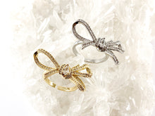 Cargar imagen en el visor de la galería, Anillo llamativo con pavé de pajarita y circonita chapada en oro real/platino de 18 quilates, 3 piezas