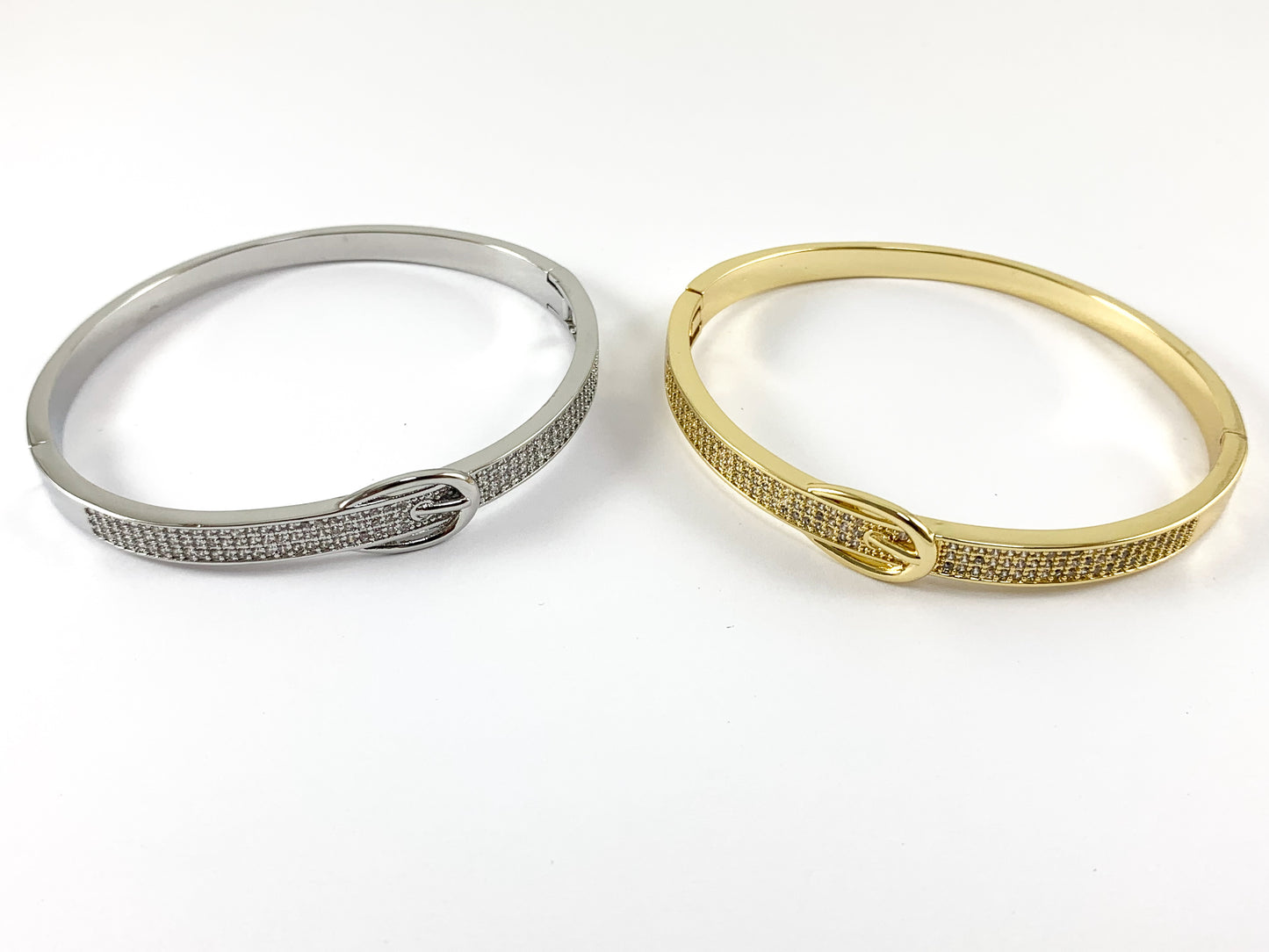 Real Gold/Platinum 18K Plated Copper CZ Pave Belt Buckle Bracelet Cuffs