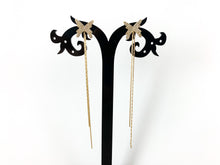 Cargar imagen en el visor de la galería, Pendientes de borla con flecos de mariposa delicados y delicados con circonita cúbica chapada en oro de 18 quilates sobre cobre, 3 pares